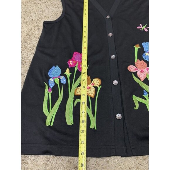 TE QUACKER FACTORY Women's Black Floral Embroidered Vest Grandma Core LARGE - Picture 7 of 7